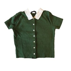 brandy melville green striped caroline polo button up top